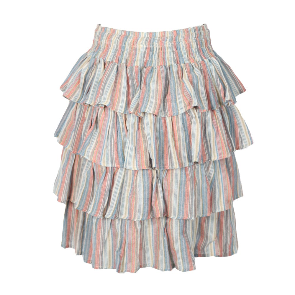 Stripe Ruffle Midi Skirt