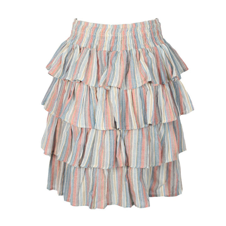 Stripe Ruffle Midi Skirt