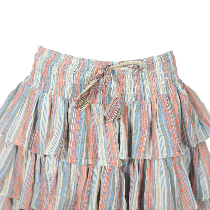 Stripe Ruffle Midi Skirt