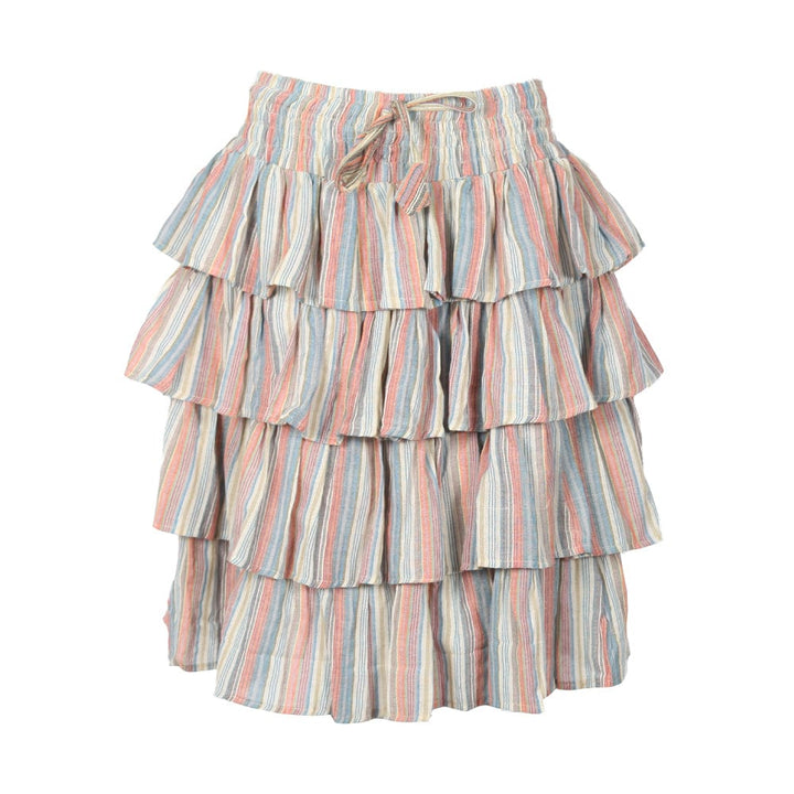 Stripe Ruffle Midi Skirt