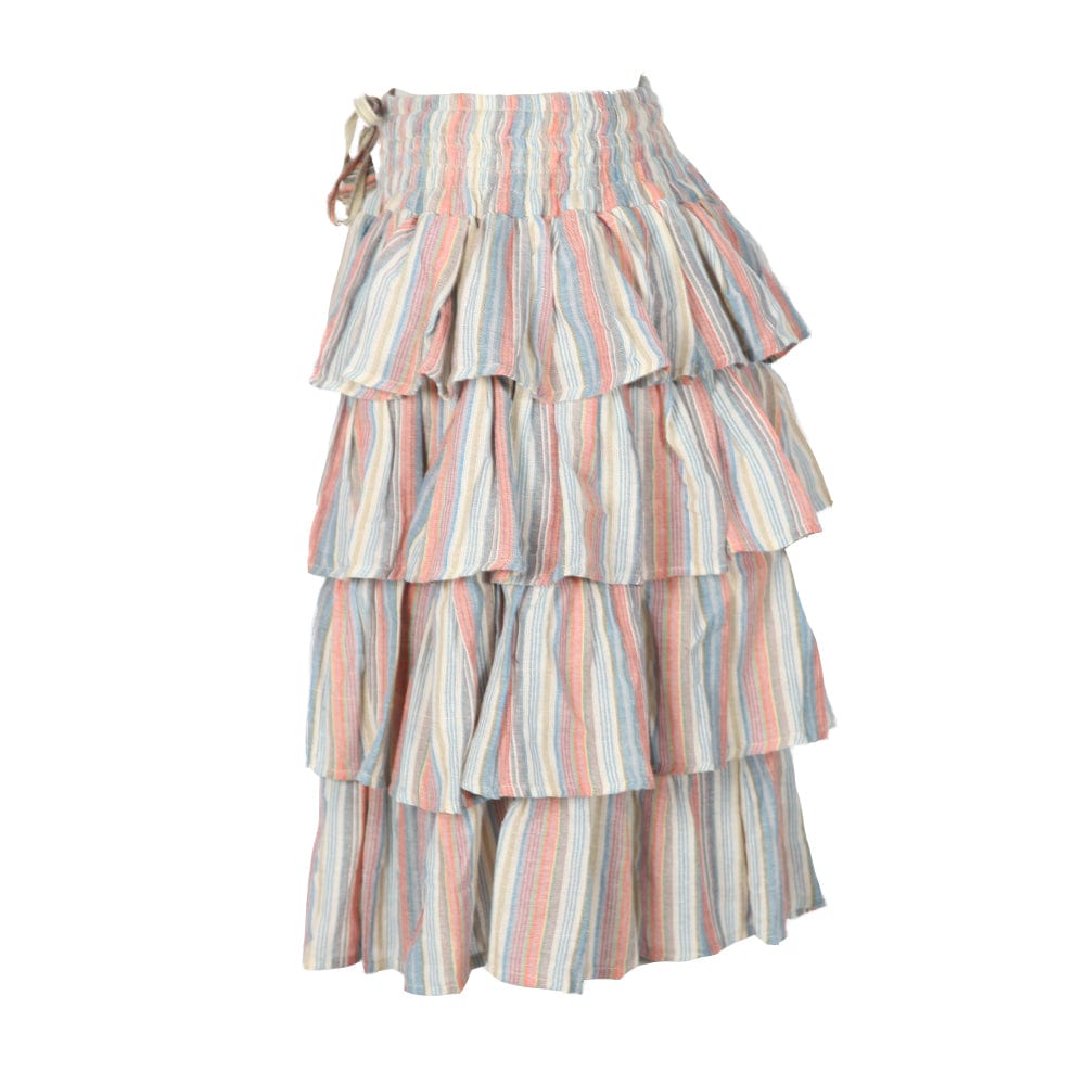 Stripe Ruffle Midi Skirt