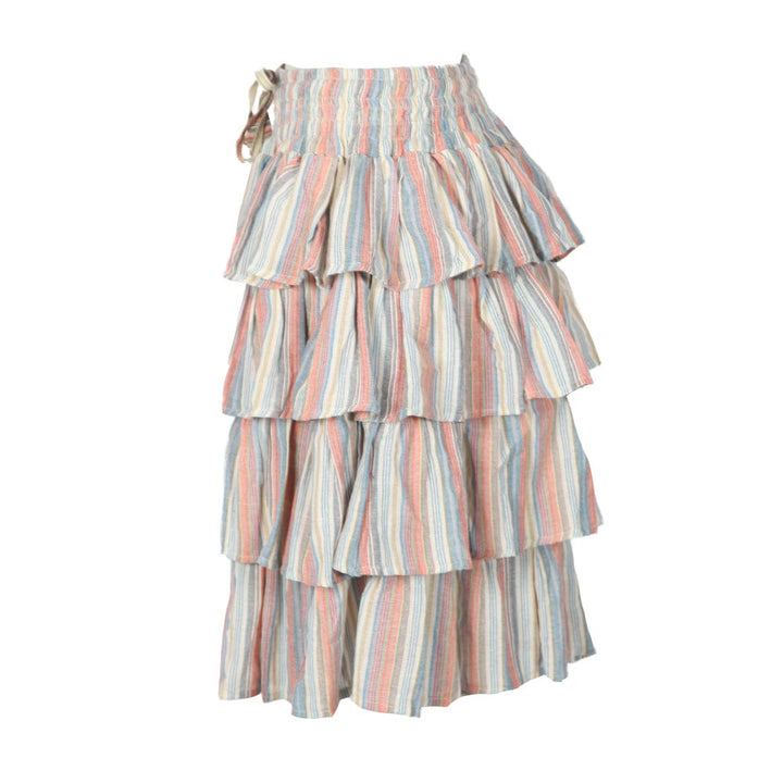 Stripe Ruffle Midi Skirt