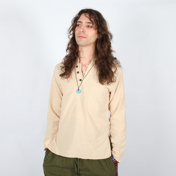 Hemp & Cotton Mix Collarless Shirt