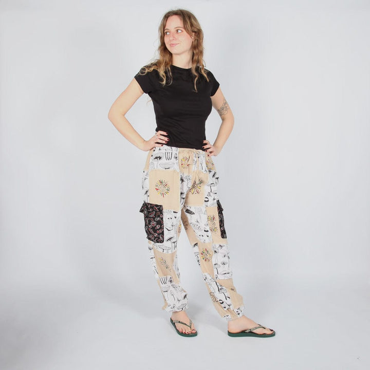 Patchwork Mushroom Cargo Jogger Pants
