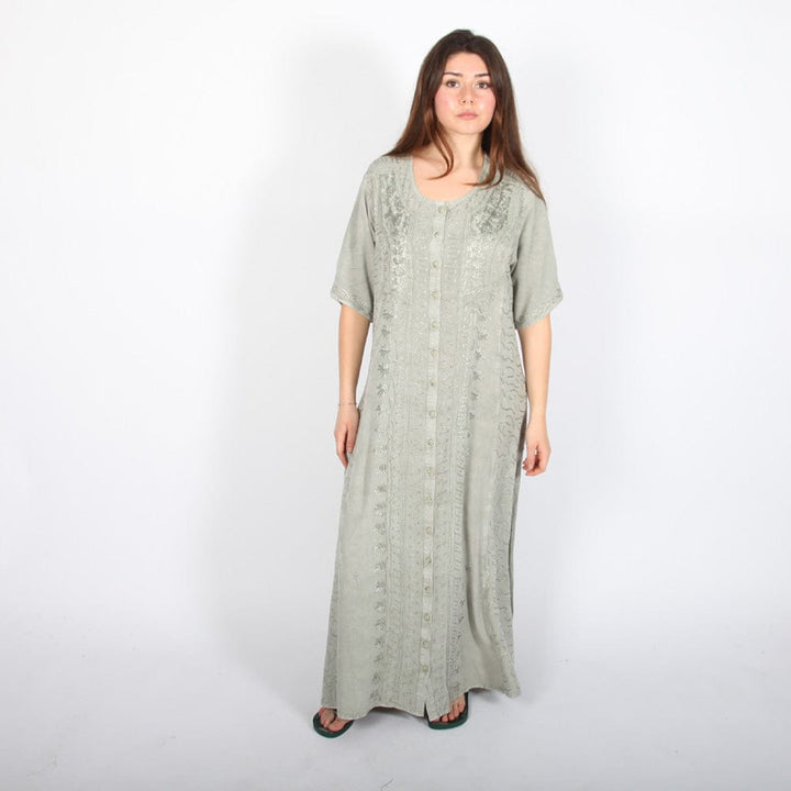 Embroidered Floral Button Through Dress