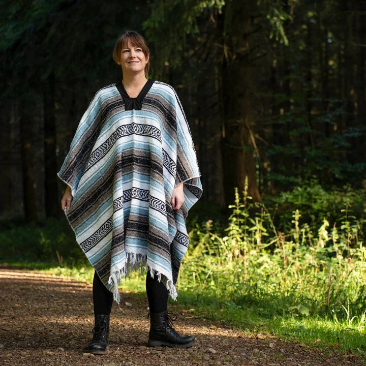 Traditional Style Mexican Blanket Poncho