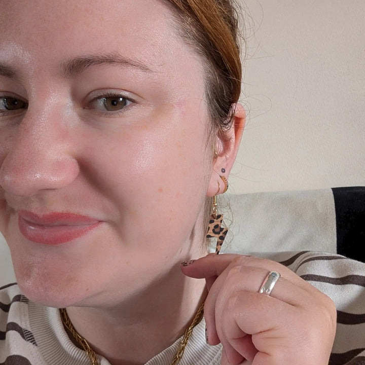 Mini leopard print lightning bolt earrings