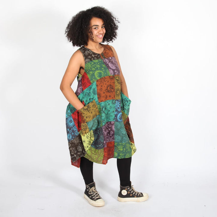 Sleeveless Patchwork Smock Dress