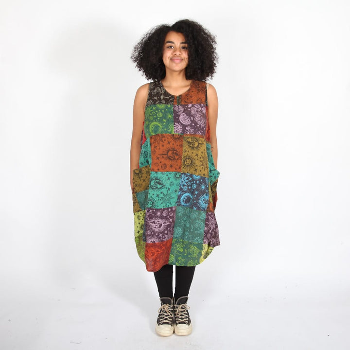 Sleeveless Patchwork Smock Dress