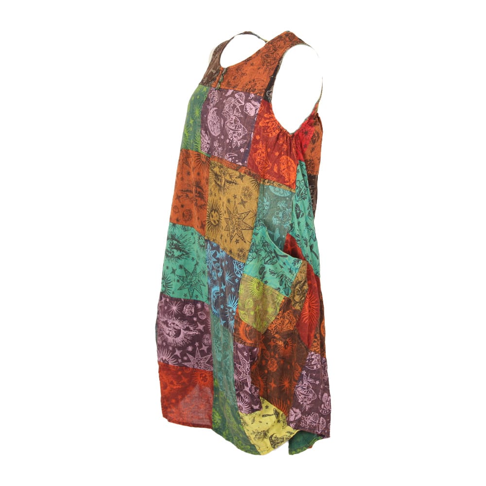 Sleeveless Patchwork Smock Dress