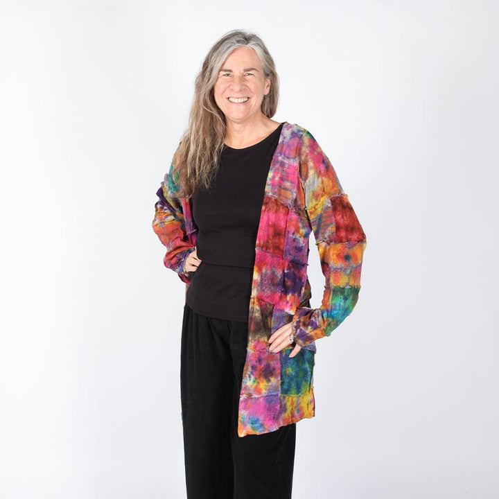 Open Patchwork Tie-Dye Cardigan