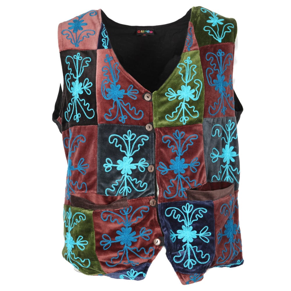 Embroidered Patchwork Velvet Waistcoat