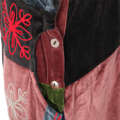 Embroidered Patchwork Velvet Dungarees