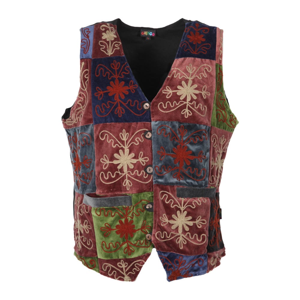 Embroidered Patchwork Velvet Waistcoat