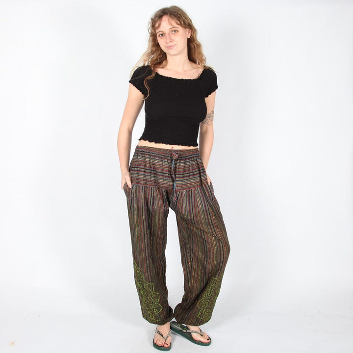 Metallic Thread & Screen Print Harem Pants