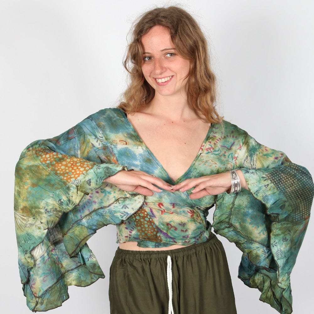 Tie Dye Bell Sleeve Wrap Top
