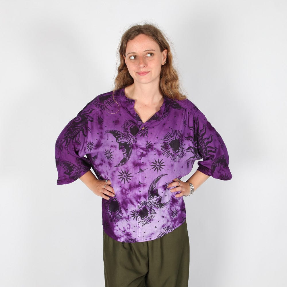 Sun & Moon Print Tie Dye Blouse