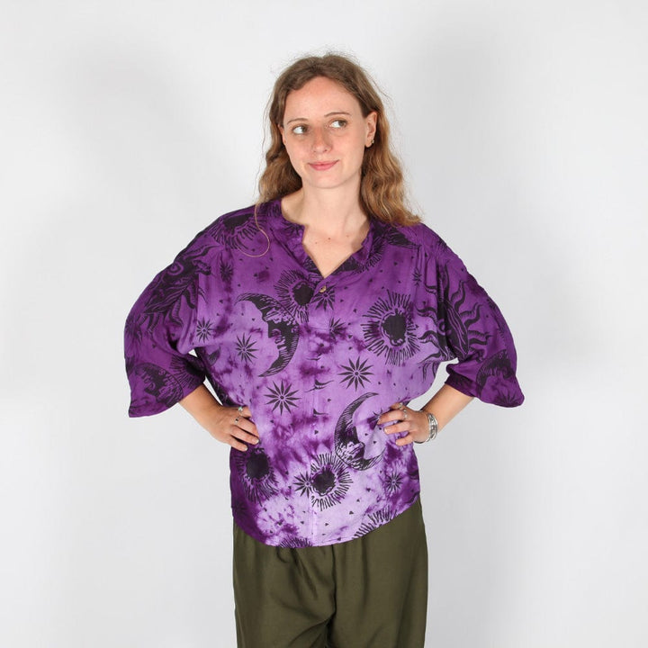 Sun & Moon Print Tie Dye Blouse