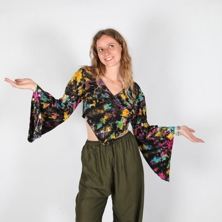 Tie Dye Bell Sleeve Crop Top