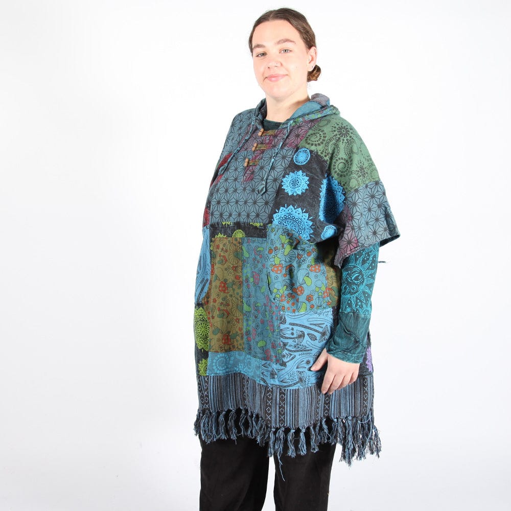 Hooded Patchwork Poncho