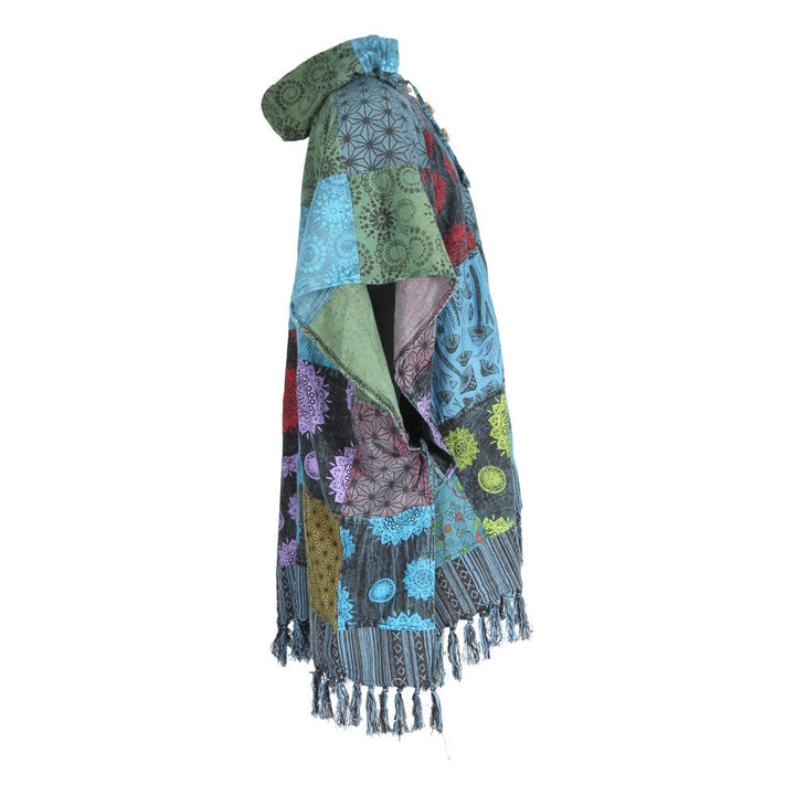 Hooded Patchwork Poncho