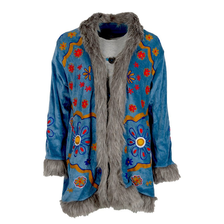 Velvet Faux Fur Embroidered Coat