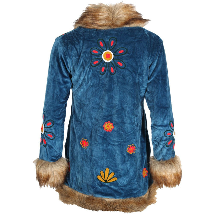 Velvet Faux Fur Embroidered Coat