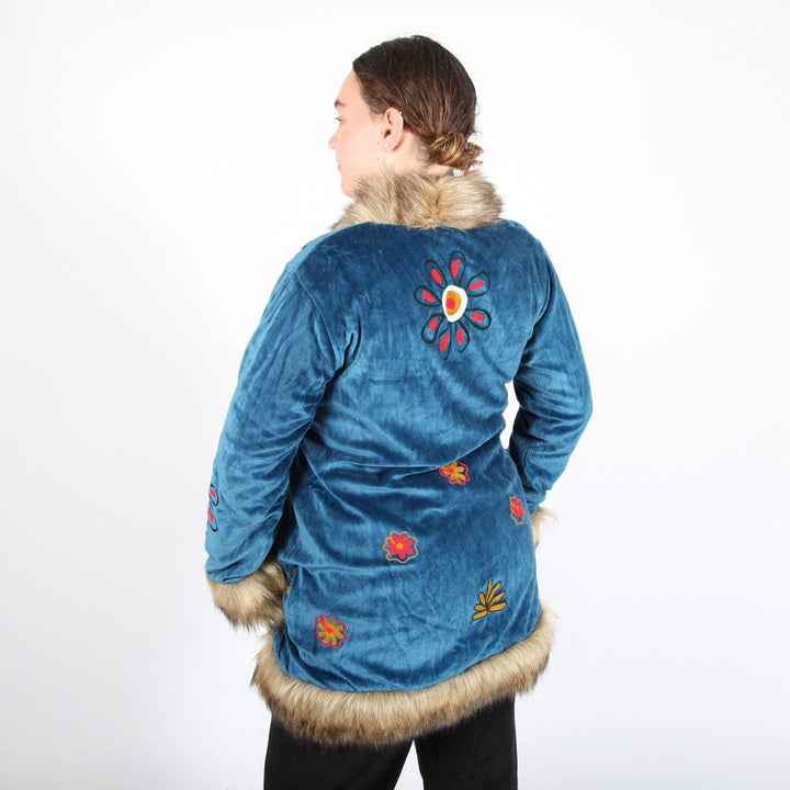 Velvet Faux Fur Embroidered Coat
