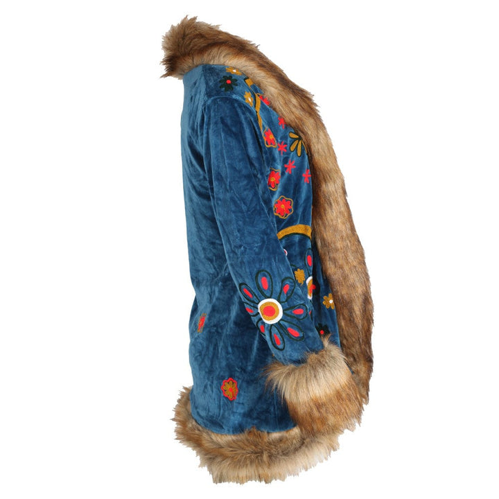Velvet Faux Fur Embroidered Coat