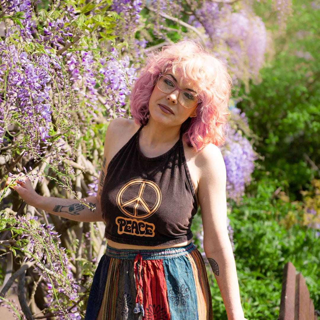 Cropped Peace Halter Neck Top