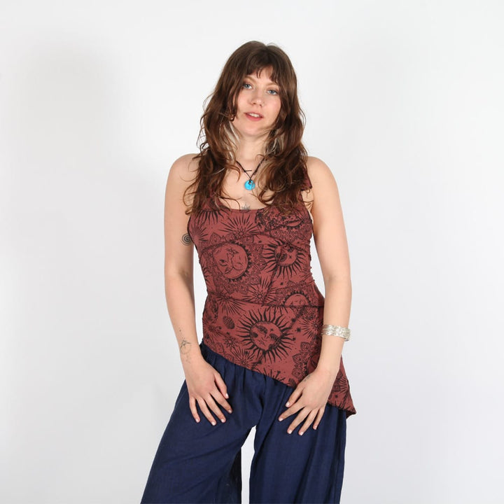 Sun And Moon Print Multi Tie Halter Top