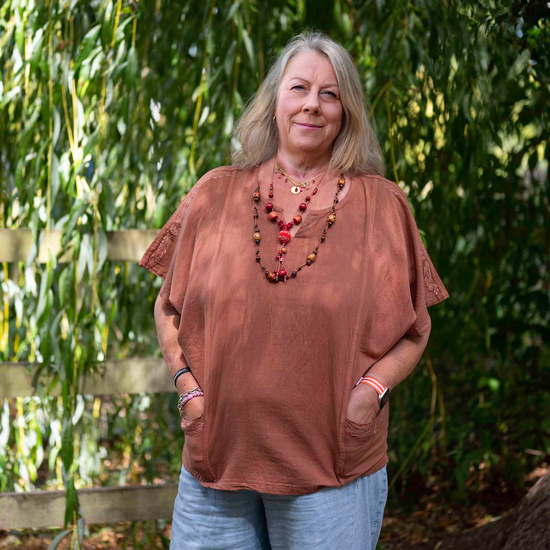 Light Embroidered Cotton Smock Top