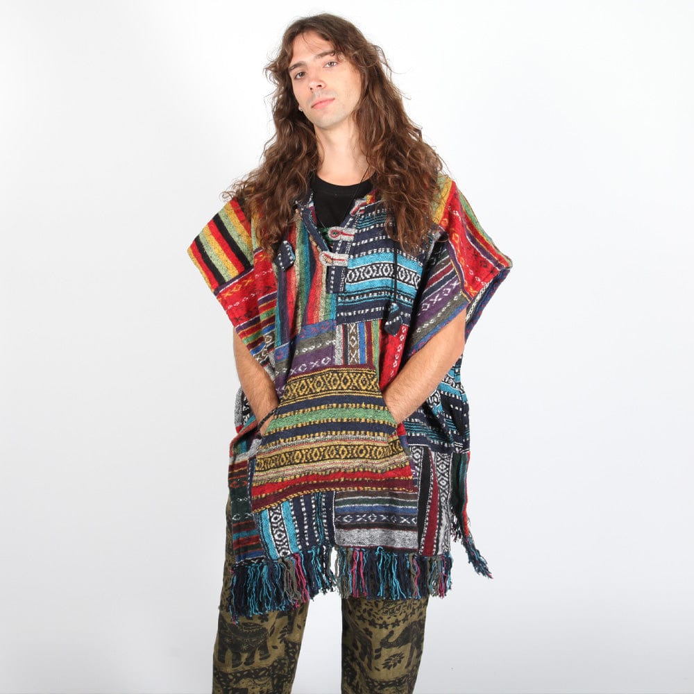 Men's Patchwork Blanket Poncho