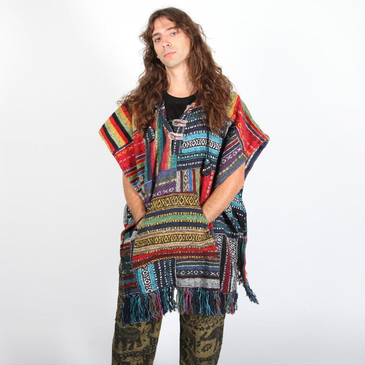 Men's Patchwork Blanket Poncho