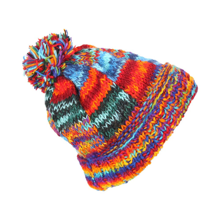 Tie Dye Knitted Patchwork Bobble Hat