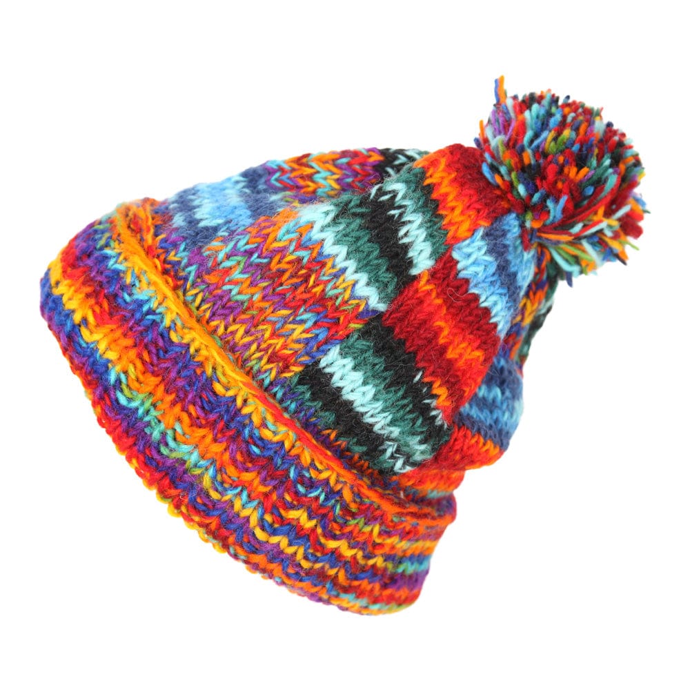 Tie Dye Knitted Patchwork Bobble Hat