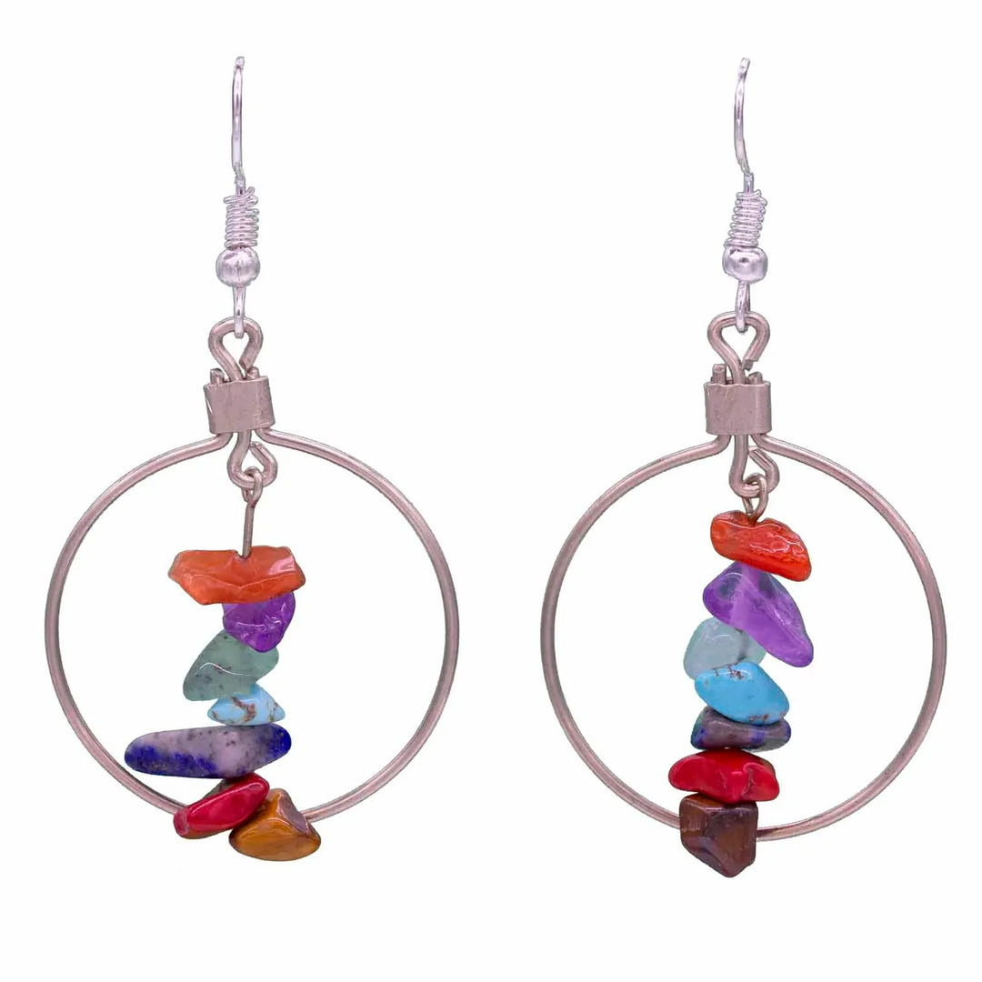 Semi Precious Stone Hoop Earrings
