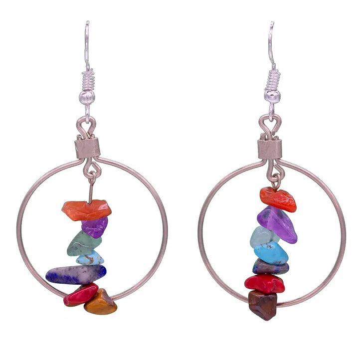 Semi Precious Stone Hoop Earrings