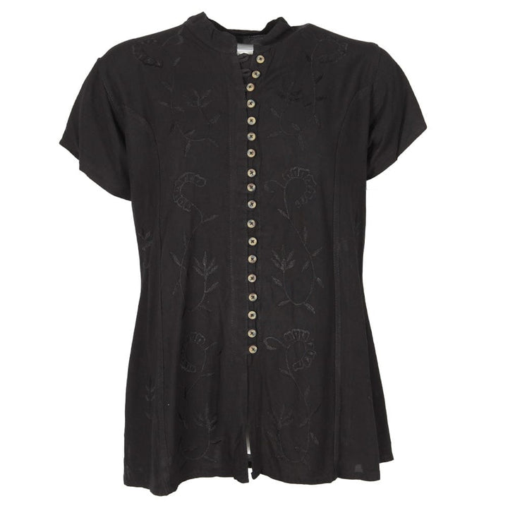 Embroidered Stonewashed Button Through Blouse