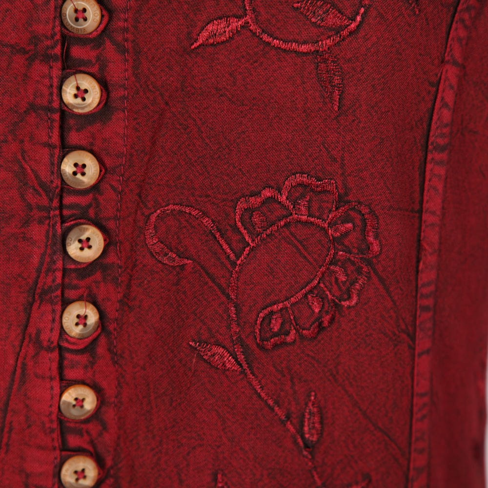 Embroidered Stonewashed Button Through Blouse