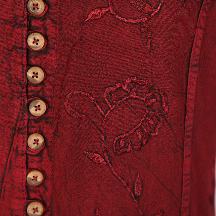 Embroidered Stonewashed Button Through Blouse