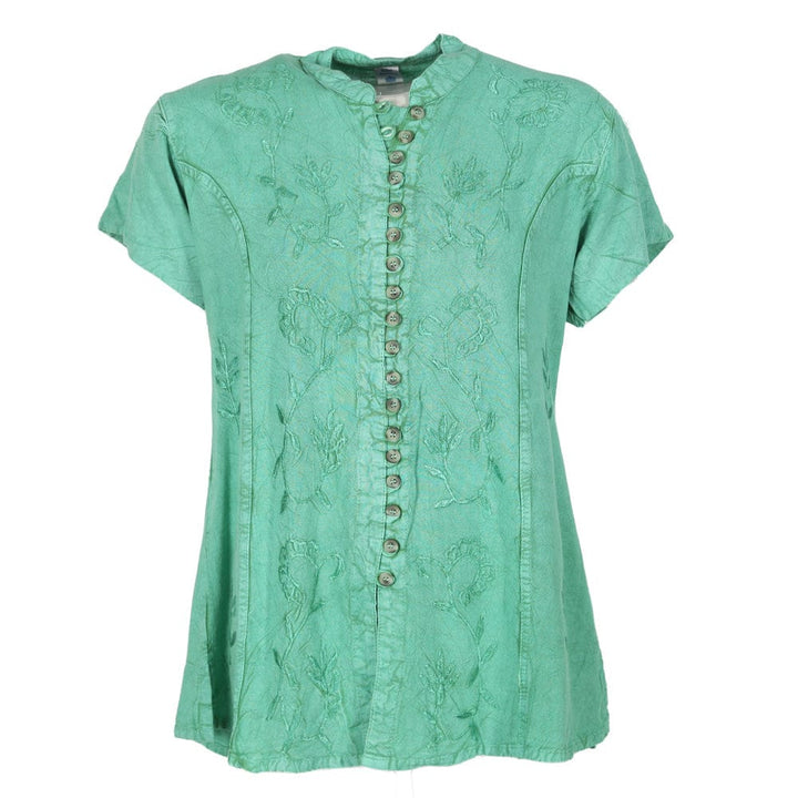 Embroidered Stonewashed Button Through Blouse