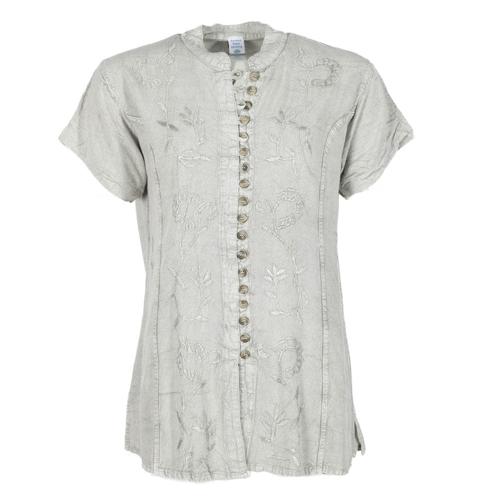 Embroidered Stonewashed Button Through Blouse