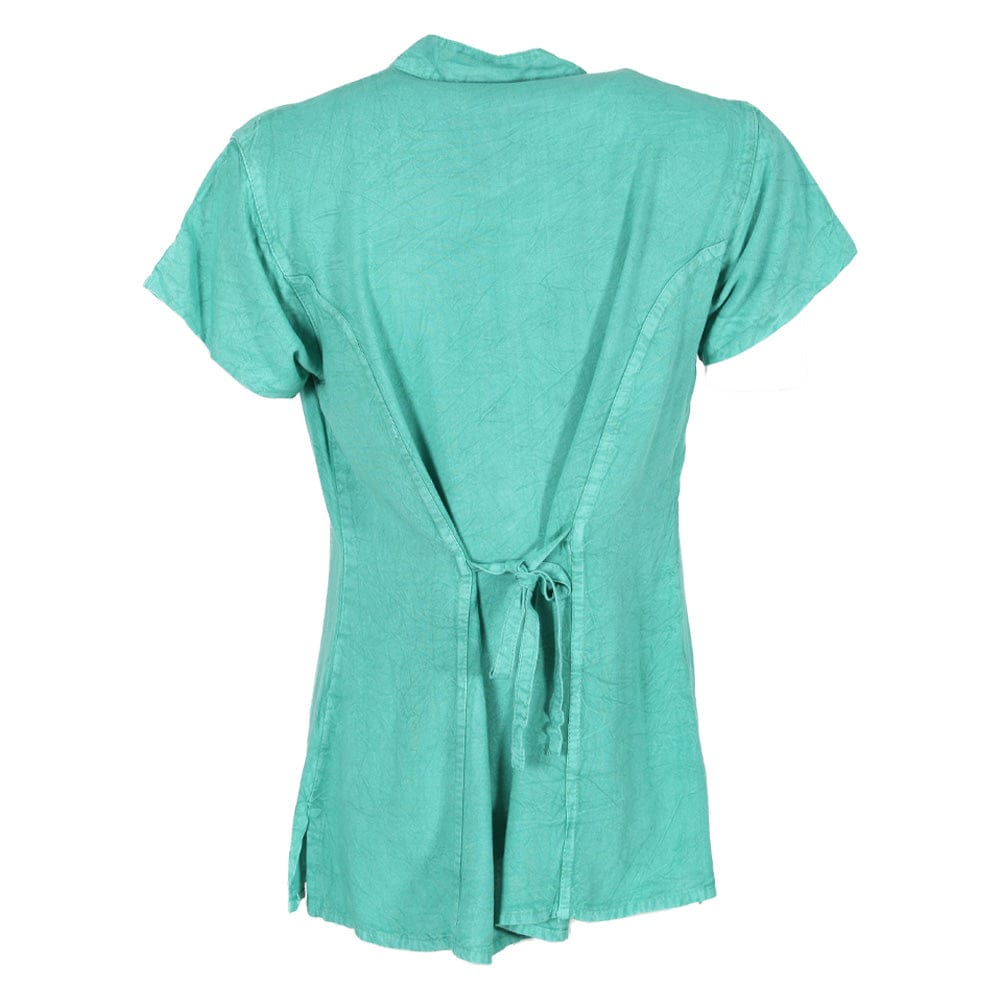 Embroidered Stonewashed Button Through Blouse