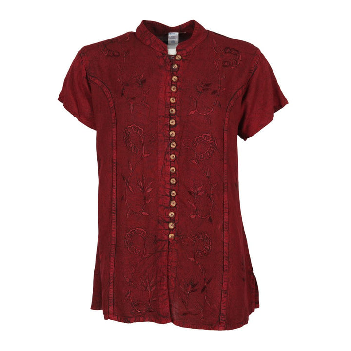 Embroidered Stonewashed Button Through Blouse