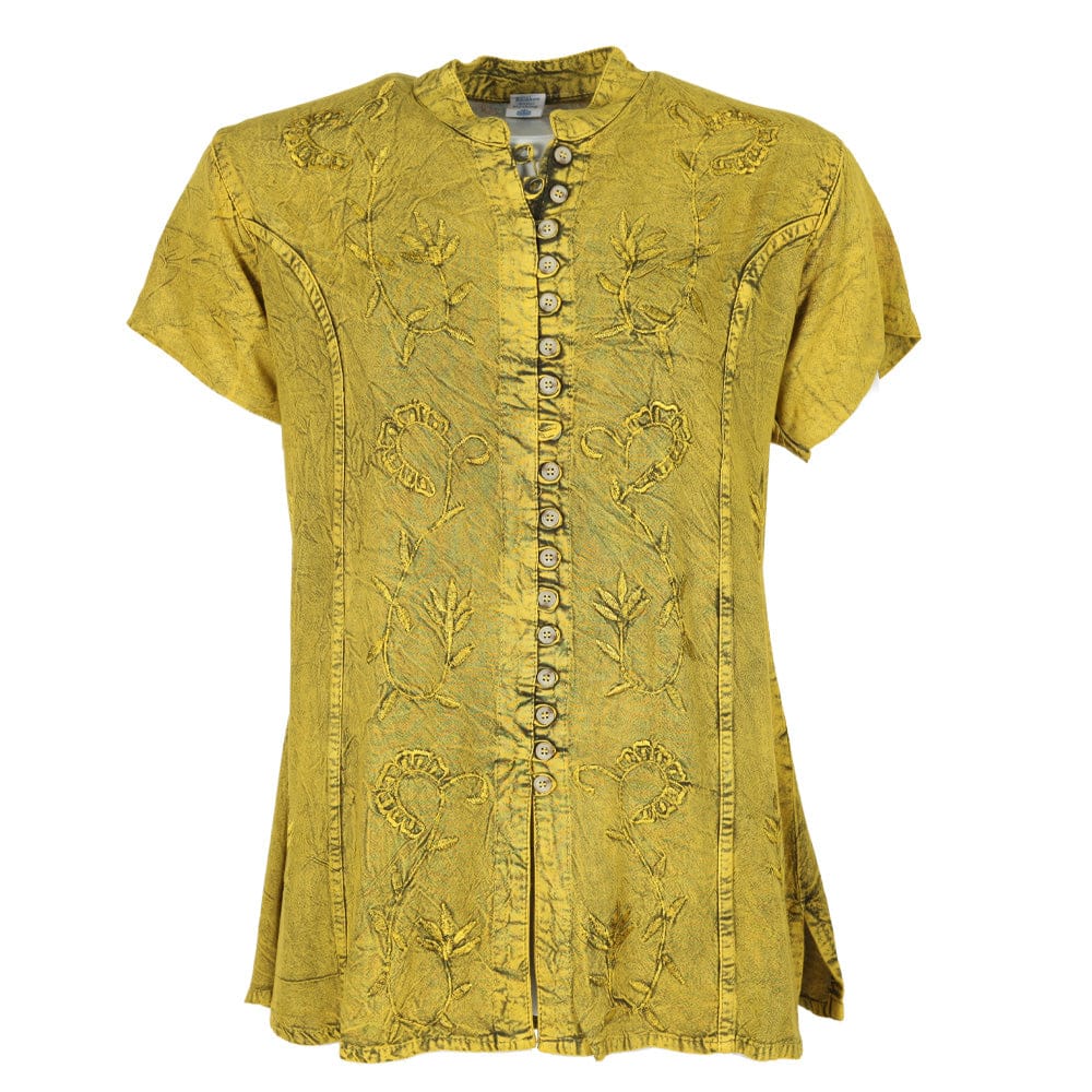 Embroidered Stonewashed Button Through Blouse