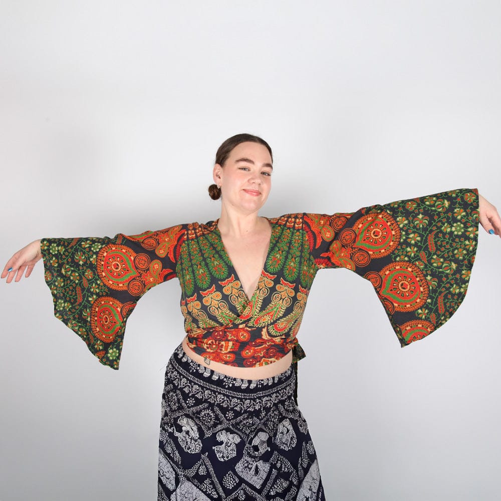 Bell Sleeve Peacock Tie Top