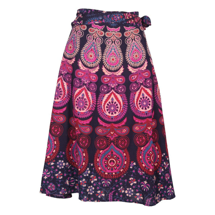 Peacock Print Mid Length Cotton Wrap Skirt