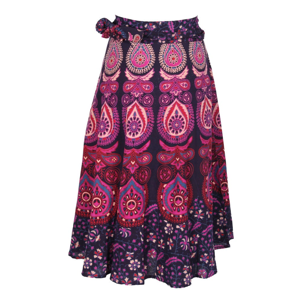 Peacock Print Mid Length Cotton Wrap Skirt