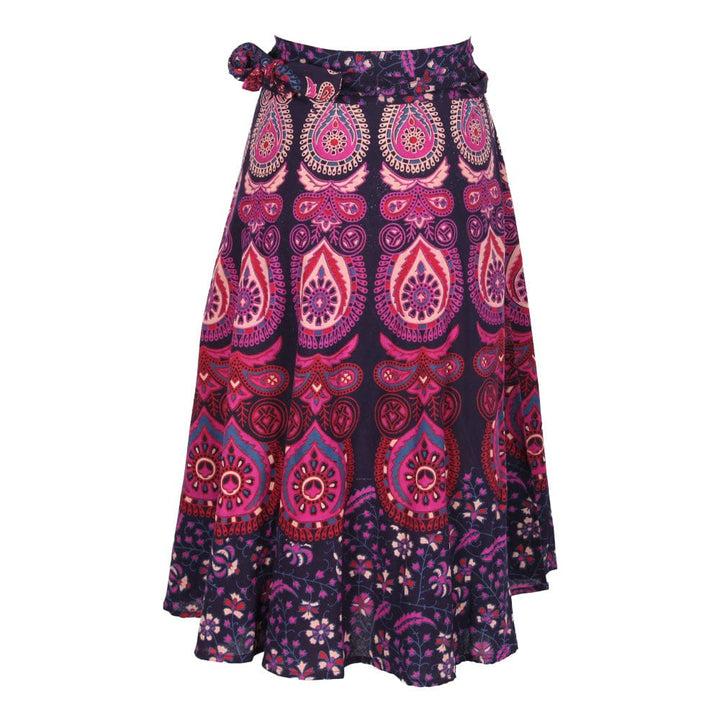 Peacock Print Mid Length Cotton Wrap Skirt